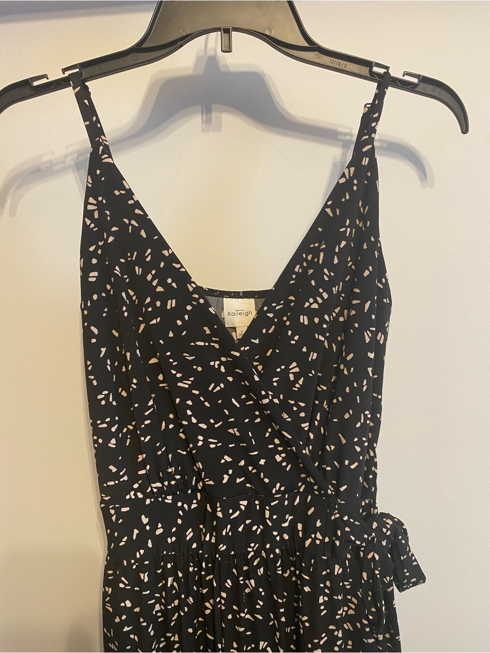 Stitch Fix Black & Cream Printed Wrap-Style Romper Wide Leg